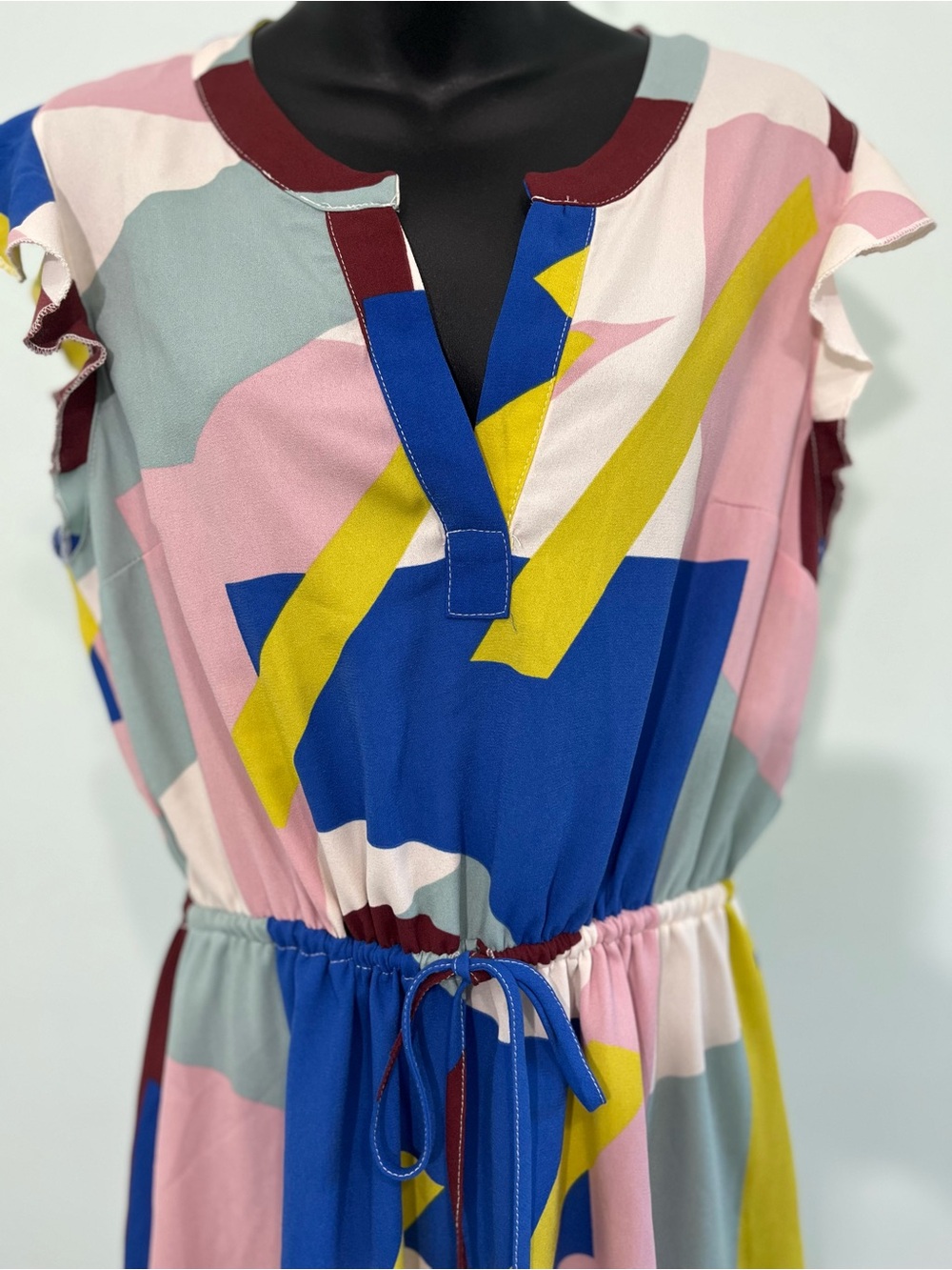 ModCloth As You Love It Geometric Ruffle Mini Dress Drawstring Waist